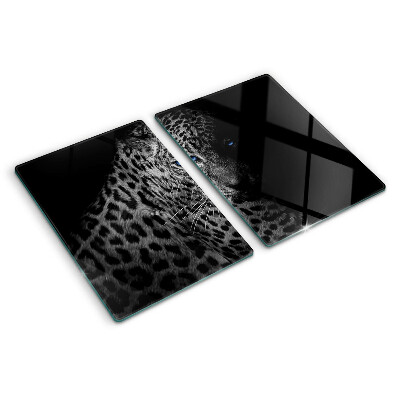 Planche à découper en verre Panthère gauche aux yeux bleus