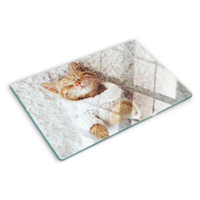 Planche à découper en verre Chaton mignon dans un pull