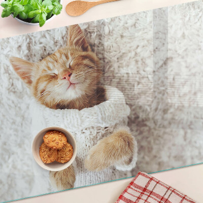 Planche à découper en verre Chaton mignon dans un pull