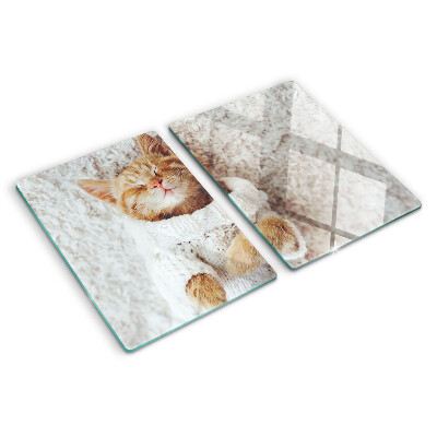 Planche à découper en verre Chaton mignon dans un pull