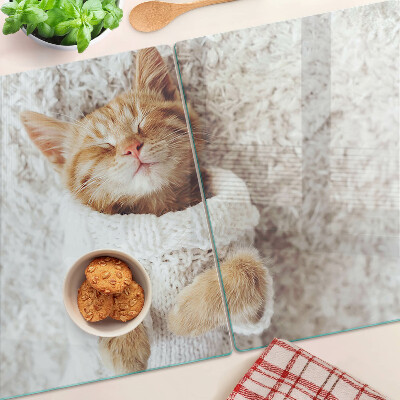 Planche à découper en verre Chaton mignon dans un pull