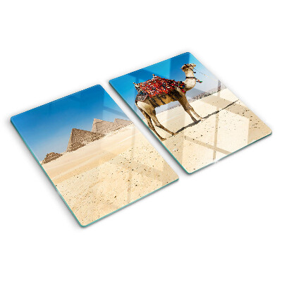 Planche à découper verre Pyramides et chameau dans le désert