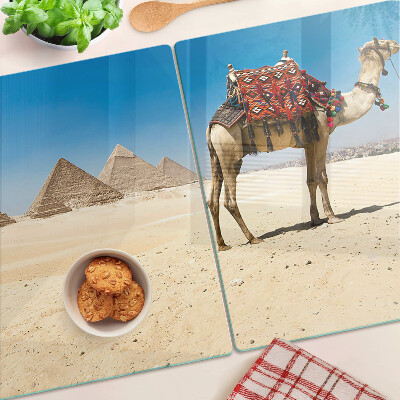 Planche à découper verre Pyramides et chameau dans le désert