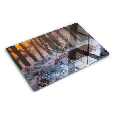 Planche à découper en verre Cerf dans la forêt d'hiver