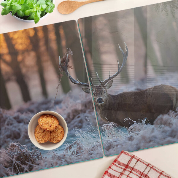 Planche à découper en verre Cerf dans la forêt d'hiver