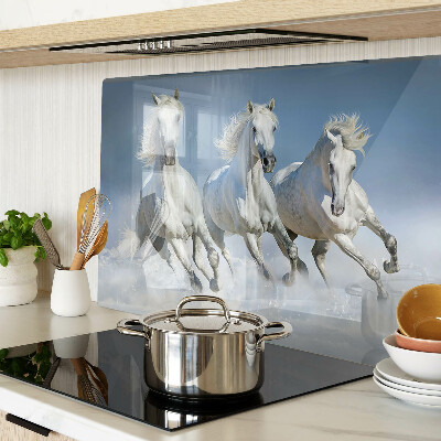 Planche à découper en verre Chevaux blancs au galop