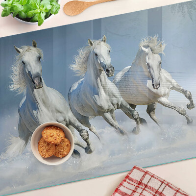 Planche à découper en verre Chevaux blancs au galop