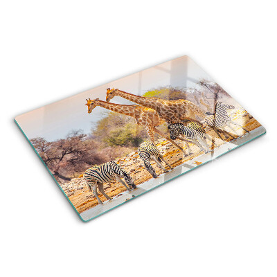 Planche à découper en verre Zèbre et girafe dans leur habitat naturel