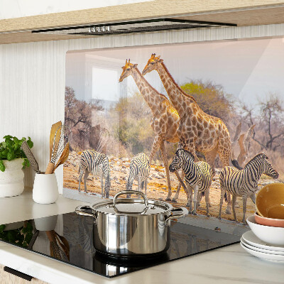 Planche à découper en verre Zèbre et girafe dans leur habitat naturel