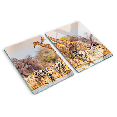 Planche à découper en verre Zèbre et girafe dans leur habitat naturel