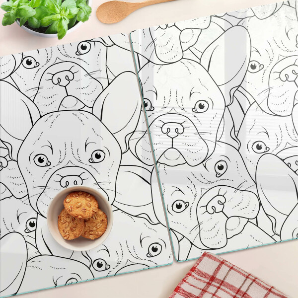 Planche à découper en verre chiens bouledogues français