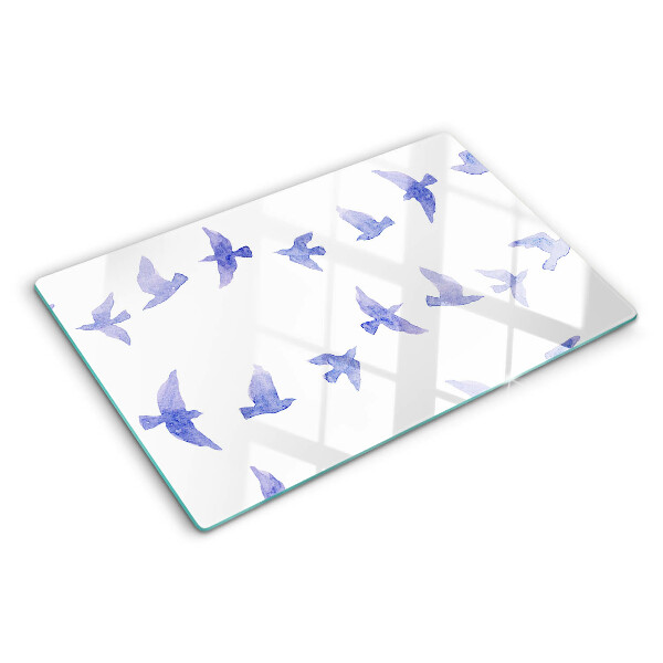 Planche à découper verre Oiseaux dans les tons de bleu