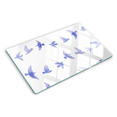 Planche à découper verre Oiseaux dans les tons de bleu