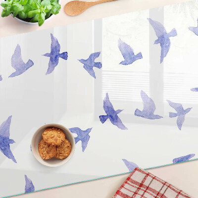 Planche à découper verre Oiseaux dans les tons de bleu