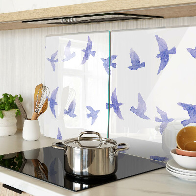 Planche à découper verre Oiseaux dans les tons de bleu