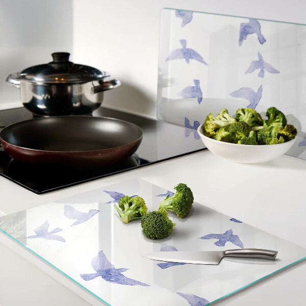 Planche à découper verre Oiseaux dans les tons de bleu