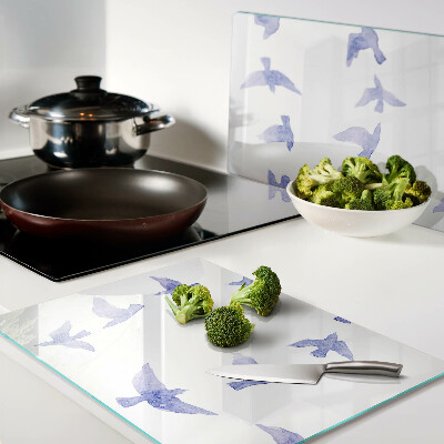 Planche à découper verre Oiseaux dans les tons de bleu