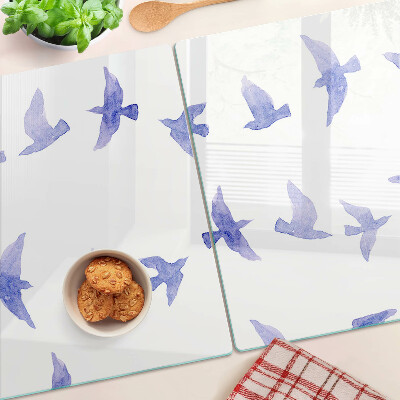 Planche à découper verre Oiseaux dans les tons de bleu