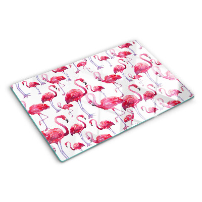 Planche à découper en verre Flamants roses sur fond blanc