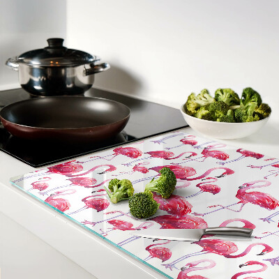 Planche à découper en verre Flamants roses sur fond blanc