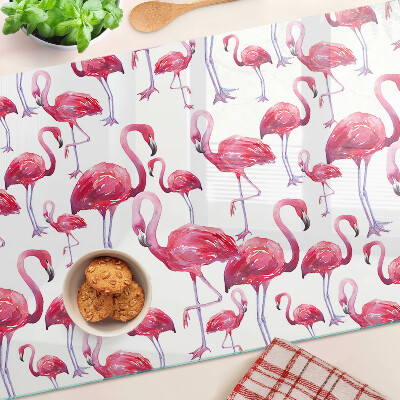 Planche à découper en verre Flamants roses sur fond blanc