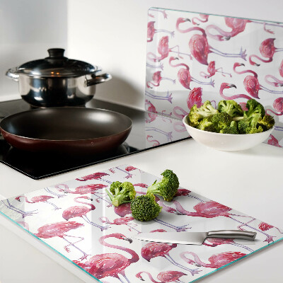 Planche à découper en verre Flamants roses sur fond blanc