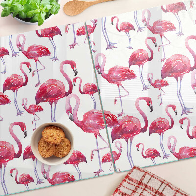 Planche à découper en verre Flamants roses sur fond blanc