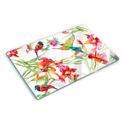 Planche à découper verre Fleurs et oiseaux exotiques