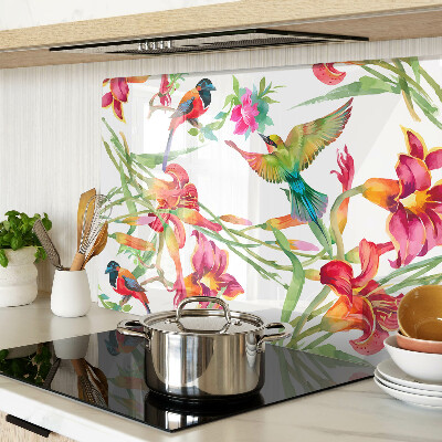 Planche à découper verre Fleurs et oiseaux exotiques