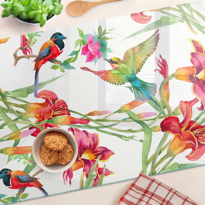 Planche à découper verre Fleurs et oiseaux exotiques