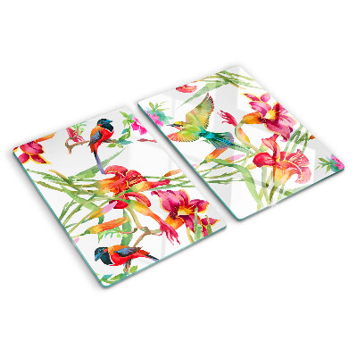 Planche à découper verre Fleurs et oiseaux exotiques