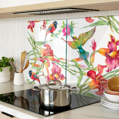 Planche à découper verre Fleurs et oiseaux exotiques