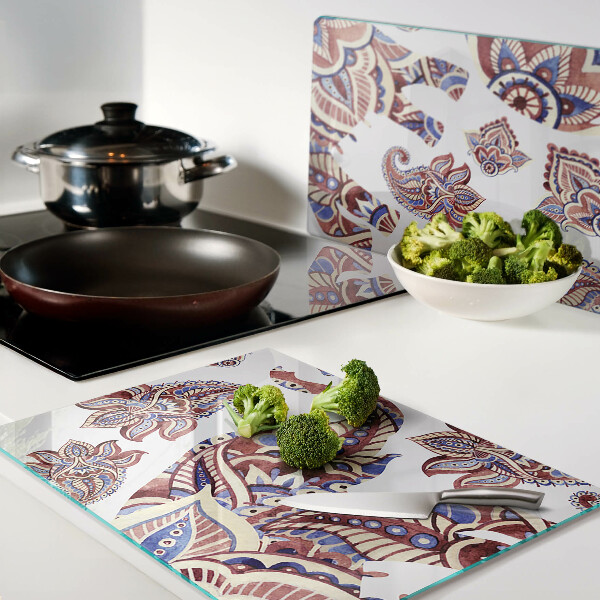 Planche à découper en verre Motif cachemire avec des fleurs