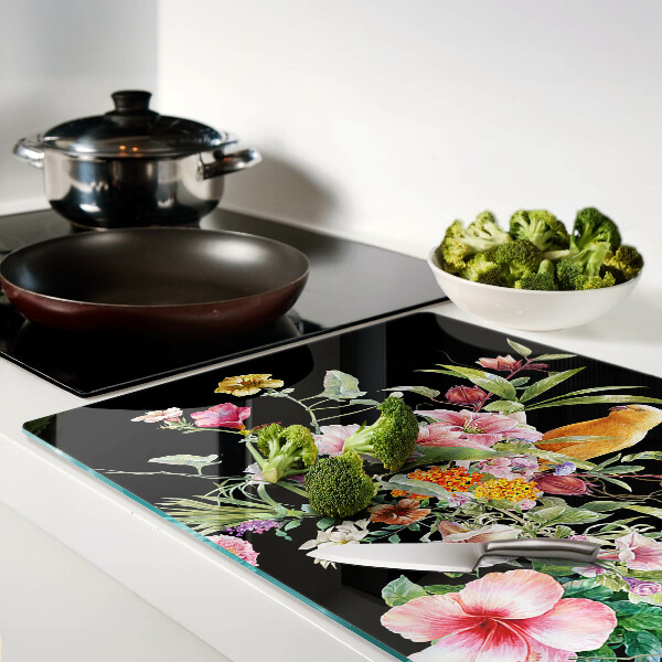 Planche à découper verre Fleurs et oiseaux