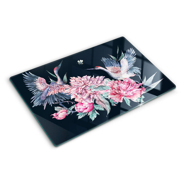 Planche à découper en verre Fleurs et oiseaux