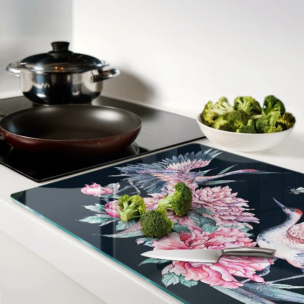 Planche à découper en verre Fleurs et oiseaux