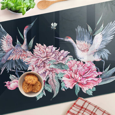 Planche à découper en verre Fleurs et oiseaux