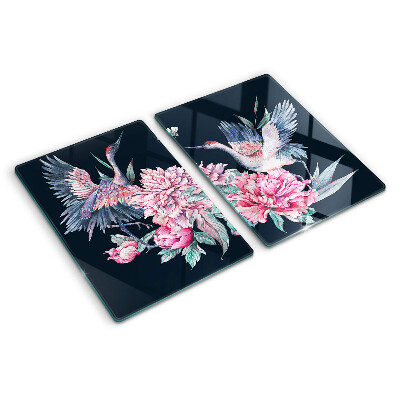 Planche à découper en verre Fleurs et oiseaux