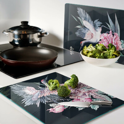 Planche à découper en verre Fleurs et oiseaux