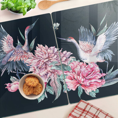 Planche à découper en verre Fleurs et oiseaux