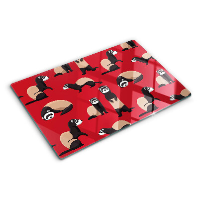 Planche à découper verre Furets sur fond rouge