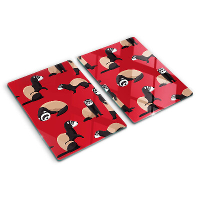 Planche à découper verre Furets sur fond rouge