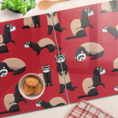 Planche à découper verre Furets sur fond rouge