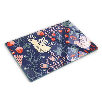 Planche à découper verre Oiseaux et fruits dans un style folklorique