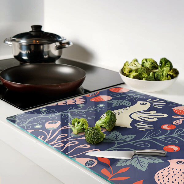 Planche à découper verre Oiseaux et fruits dans un style folklorique