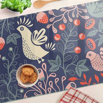 Planche à découper verre Oiseaux et fruits dans un style folklorique