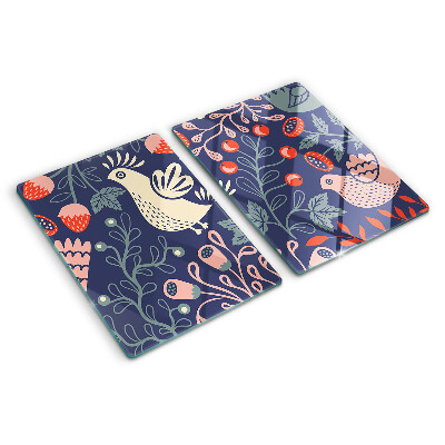 Planche à découper verre Oiseaux et fruits dans un style folklorique
