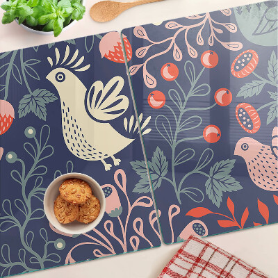 Planche à découper verre Oiseaux et fruits dans un style folklorique