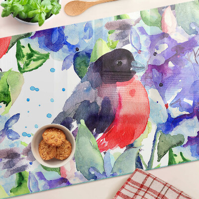 Planche à découper en verre Un oiseau sur fond de fleurs