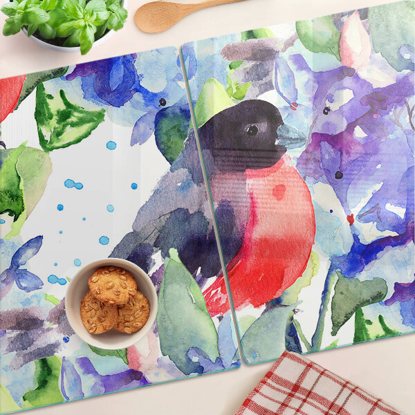Planche à découper en verre Un oiseau sur fond de fleurs